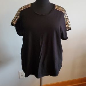 Black T-shirt w/ Sequin Shoulders 26W